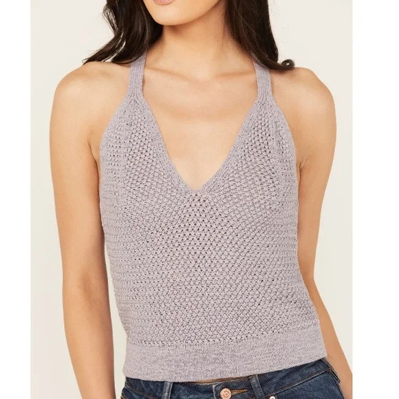 Cleo + Wolf Women's Sweater Knit Tank Cross Straps On Back Light Purple Size M - Picture 14 of 15